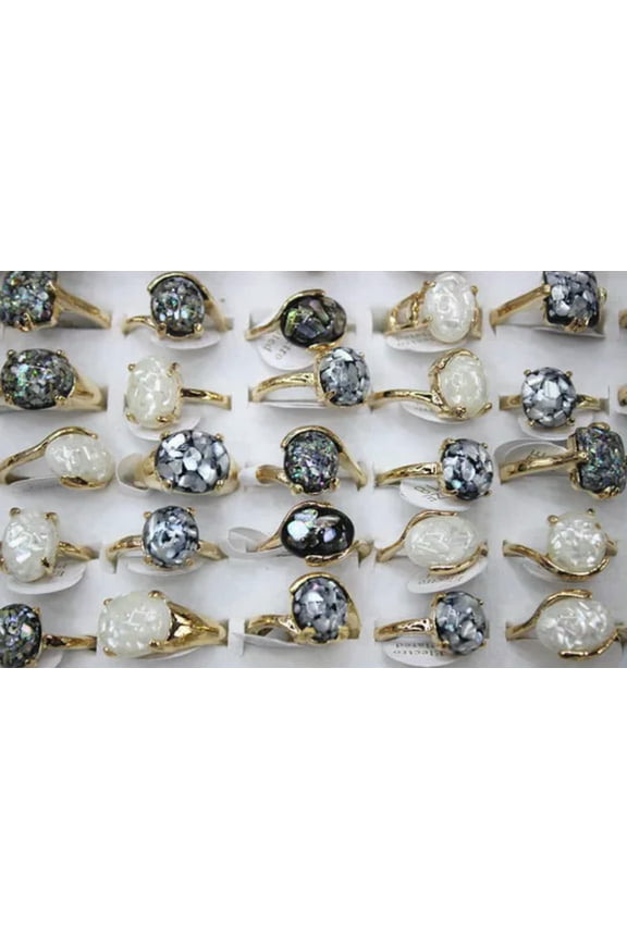 Mixed Color Lot 60pcs Natural Stone Multicolor Silver P Band Classic Lady Ring-#18
