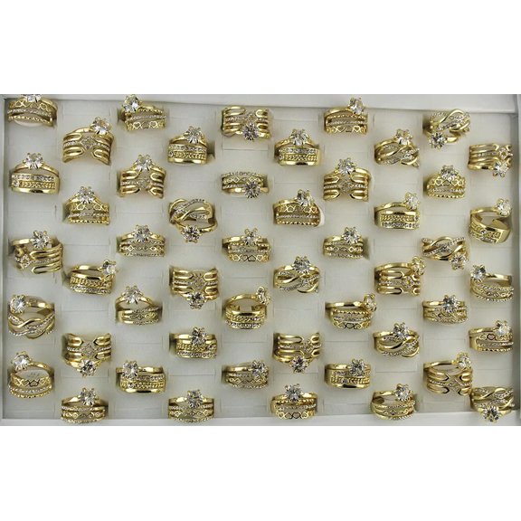 K-KED Mixed Lots 32sets Gold P Delicate Jewelry Rhinestone 2 in 1 Fashion Charm Lady Rings