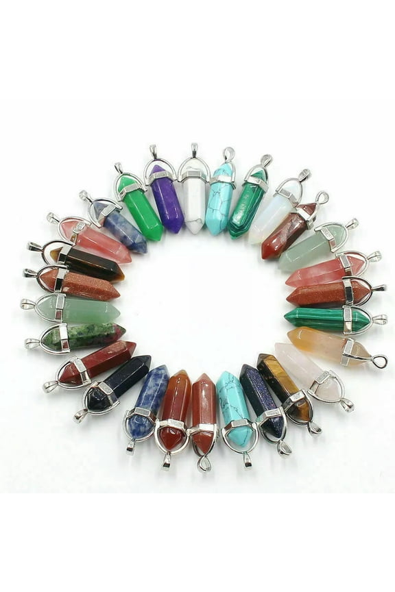 Mixed Natural stone Point Chakra Gemstone Pendants 24pcs/lot Wholesale