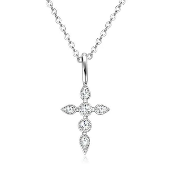 K-KED Moissanite Cross Pendant Necklace for Women in Sterling Silver