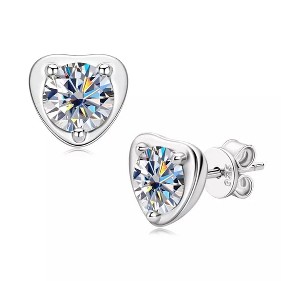 K-KED Moissanite Heart Stud Earrings for Women D Color Round Excellent Cut 925 Silver