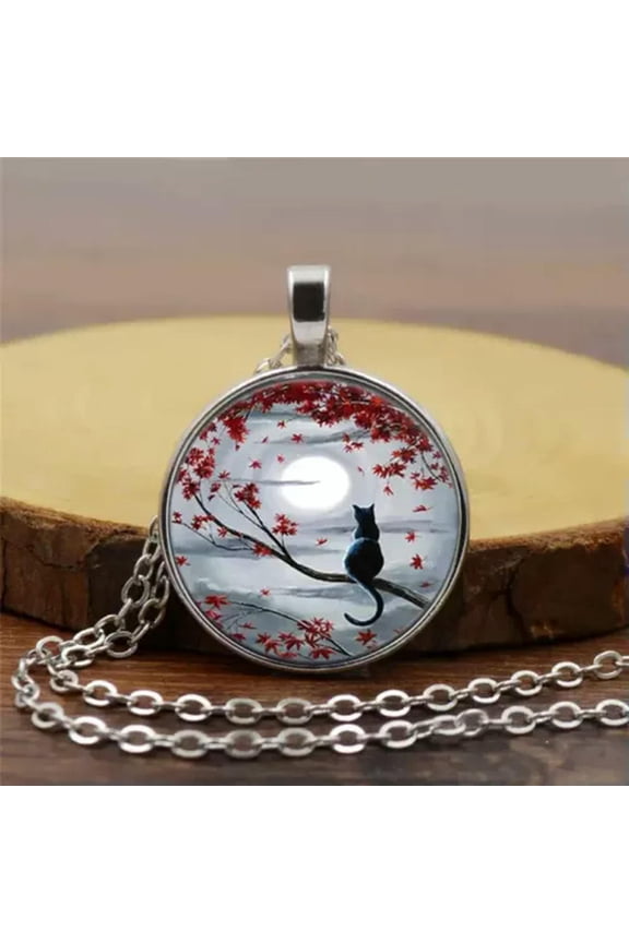 Moon Cat Fashion Pendant Necklace Time Gemstone Vintage Neck Delicate Jewelry Gift Women