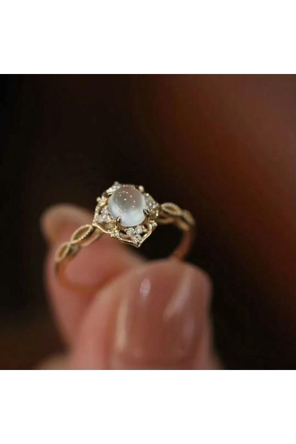 Moonlight Stone Open Ring Female Weaving Hollow Out Ring Holiday Gift