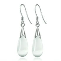 K-KED Moonstone Opal Drop Dangle Hook Earrings 925 Sterling Silver Womens Jewellery -White
