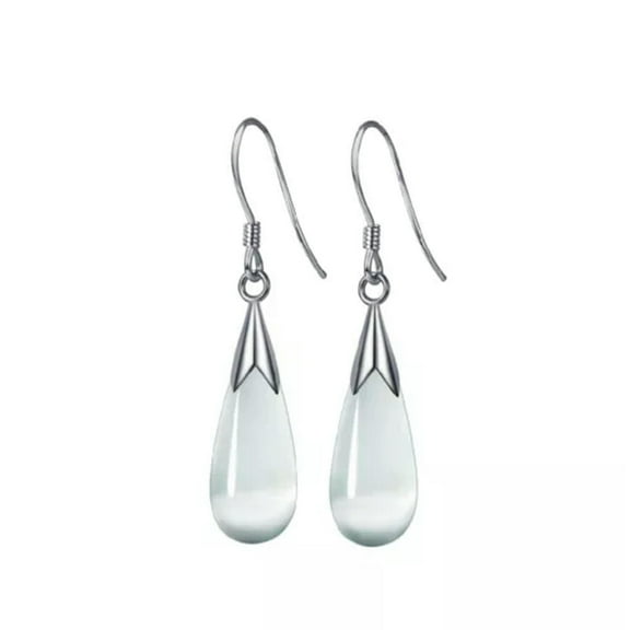 K-KED Moonstone Opal Drop Dangle Hook Earrings 925 Sterling Silver Womens Jewellery-White