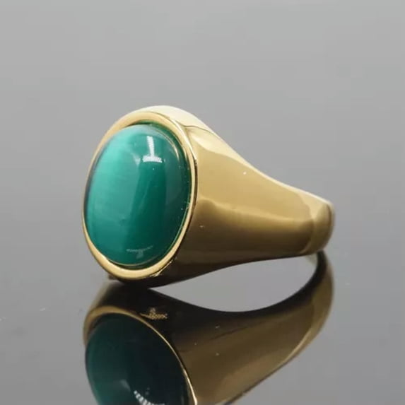K-KED Multi Color Stone Vintage Stainless Steel Fashion Trendy Rings Size 7-12-8-Gold/Greenstone