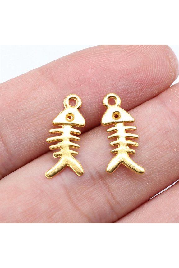 Multicolor 600 Pcs Tibet Silver Fish Bone Charms Pendants 16MM B16025-Bright gold-600 Pcs