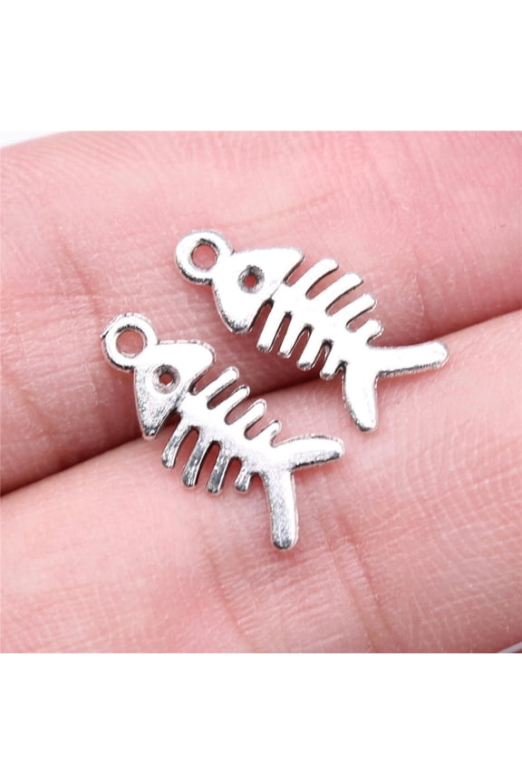 Multicolor 600 Pcs Tibet Silver Fish Bone Charms Pendants 16MM B16025-Tibet silver-600 Pcs