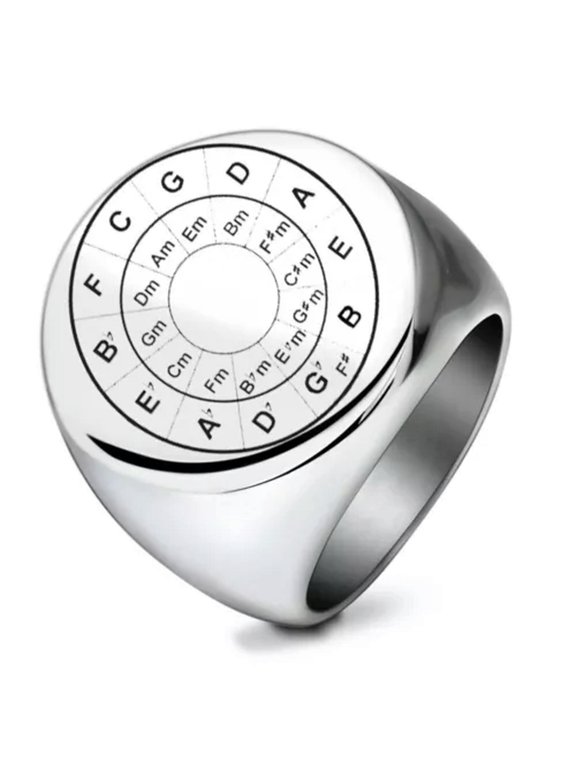 Musical Chord Round Signet Ring Stainless Steel Men Women Polished Fashion Rings-8