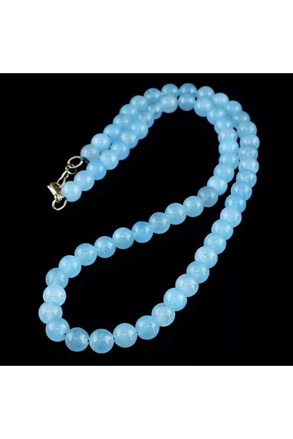 NATURAL UNTREATED 8MM BLUE CHALCEDONY ROUND SHAPE BEADS NECKLACE 20"