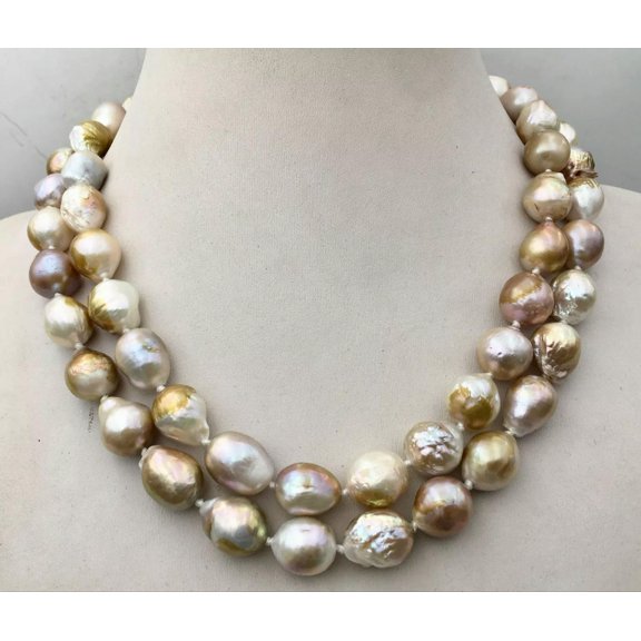K-KED NEW Long 36" 14-16mm Baroque Multicolor South China Sea Pearl Necklace AAA