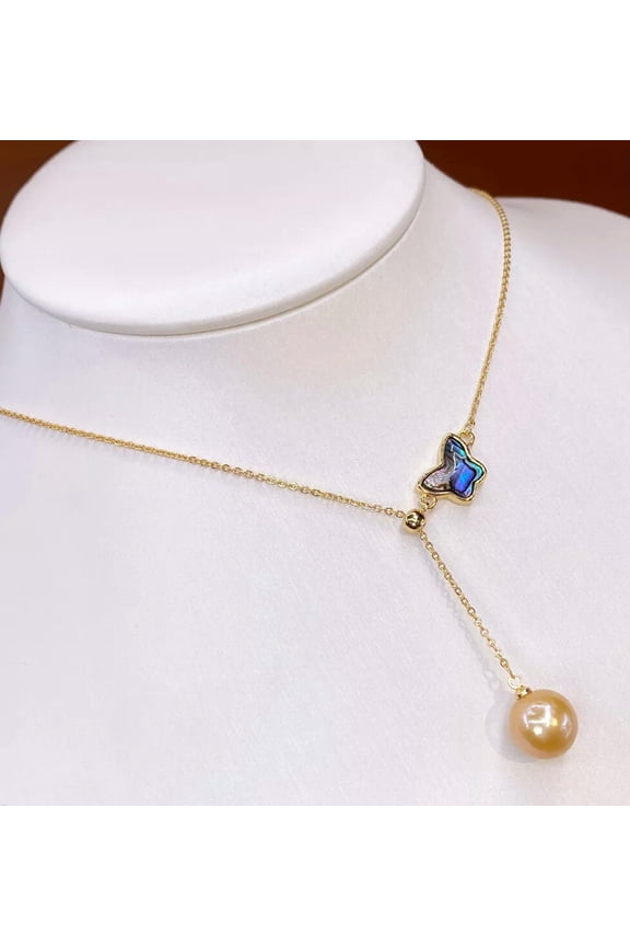 Natural 10-11mm gold Kasumi Pearl Abalone Shell pendant Necklace