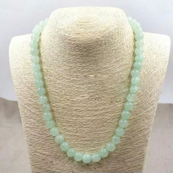 K-KED Natural 10/12mm Light Green Jade Jadeite Round Gemstone Beads Necklace 18'' AAA-10 mm