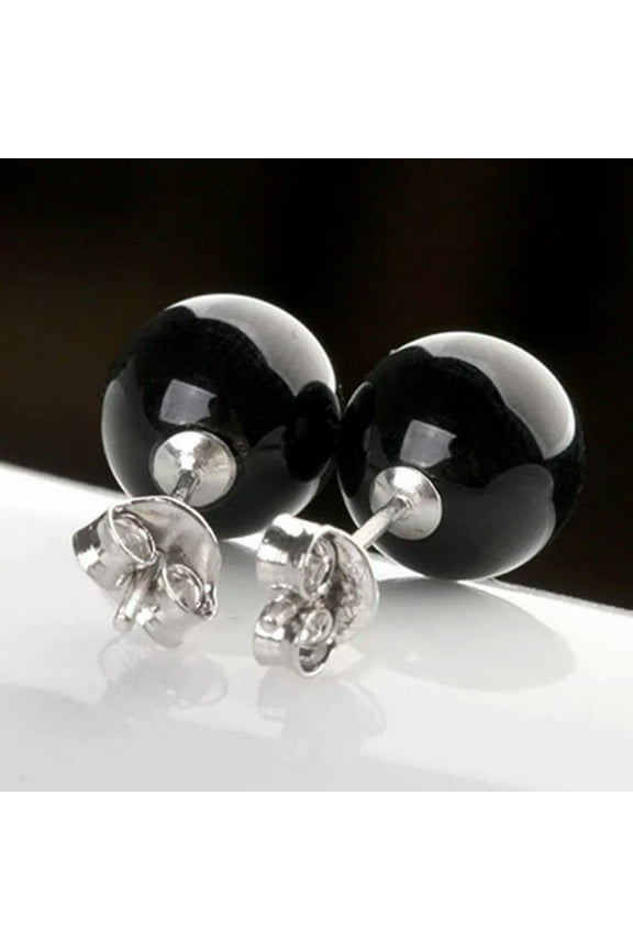 Natural 10mm Black Onyx Crystal Stone Round Gems Beads Stud Earrings Cute Gift