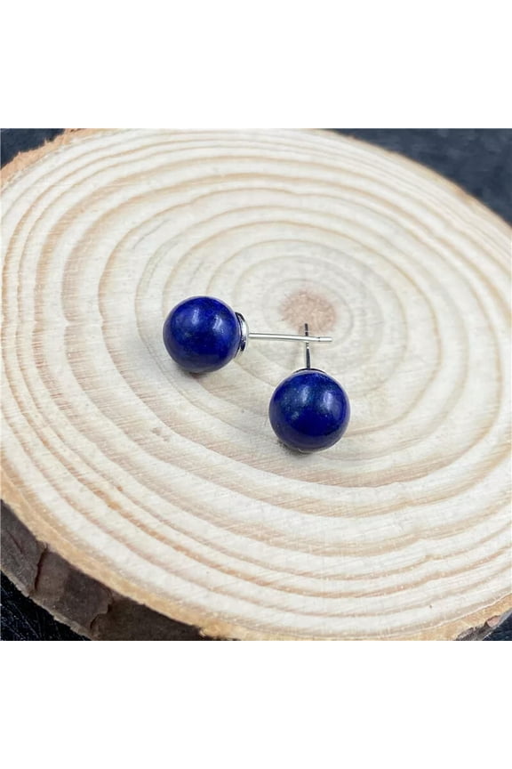 Natural 10mm Lapis Lazuli Crystal Stone Round Gemstone Beads Stud Earrings