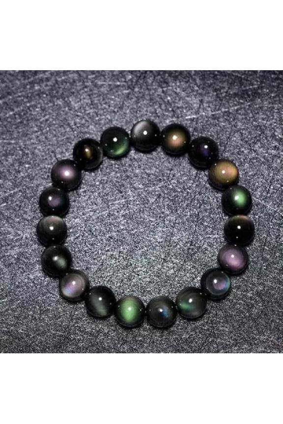 Natural 10mm Rainbow Obsidian Gemstone Beaded Bracelet for Inspiration Love Heal