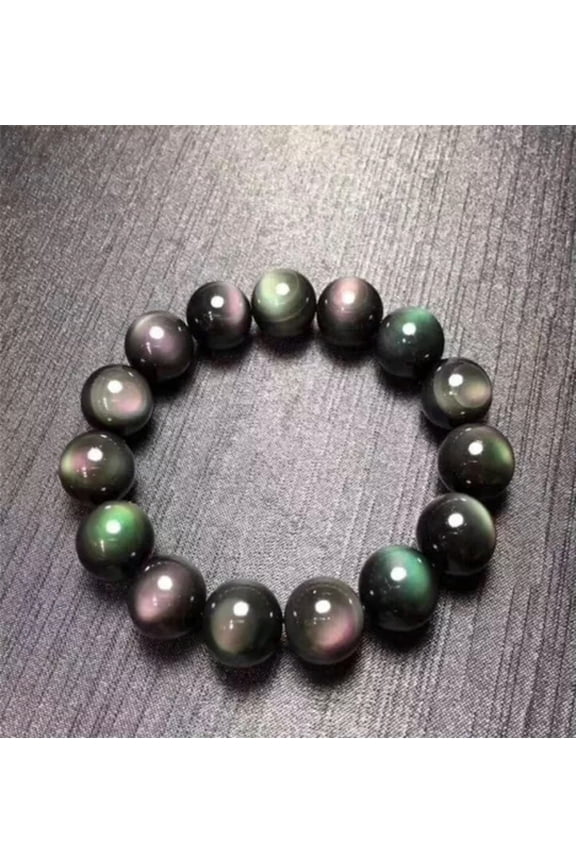 Natural 12mm Rainbow Obsidian Stone Beaded Bracelet for Mind Protection Handmade