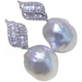 thumbnail image 1 of K-KED Natural 14-16mm White Edison Baroque Pearl Earrings 925S Zircon-Gold, 1 of 7