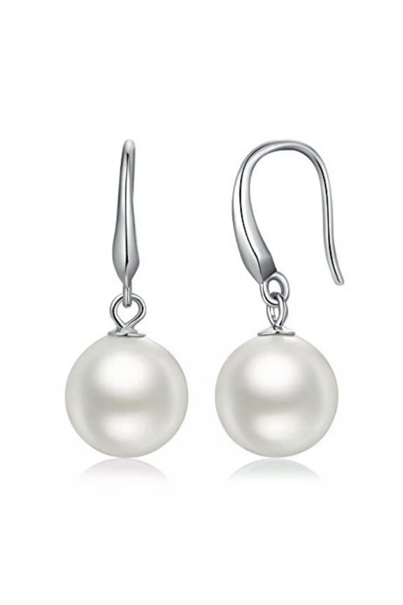 Natural 14mm White Freshwater Shell Pearl Drop Dangle Stud Jewlery Earrings