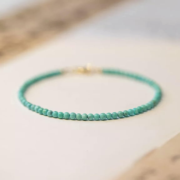 K-KED Natural 2mm Turquoise Stone Bracelet Blue Gemstone Dainty Bracelet Adjustable