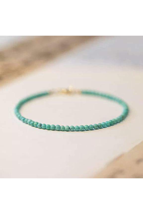 Natural 2mm Turquoise Stone Bracelet Blue Gemstone Dainty Bracelet Adjustable