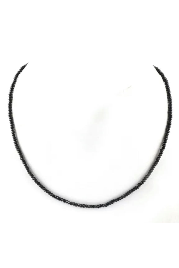Natural 3mm Black Spinel Rondelle Faceted Beaded Necklace Gemstone Silver Chain-20 in