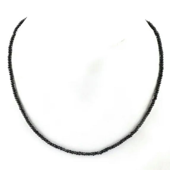 K-KED Natural 3mm Black Spinel Rondelle Faceted Beaded Necklace Gemstone Silver Chain-28 in
