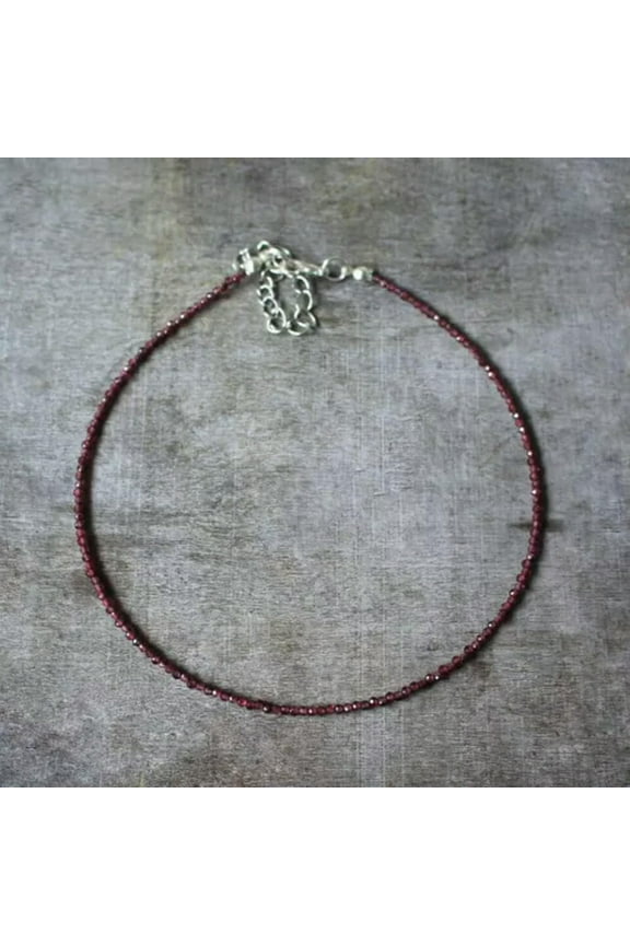 Natural 3mm Garnet Beaded Burgundy Stone Choker Healing Crystal Necklace-16 in
