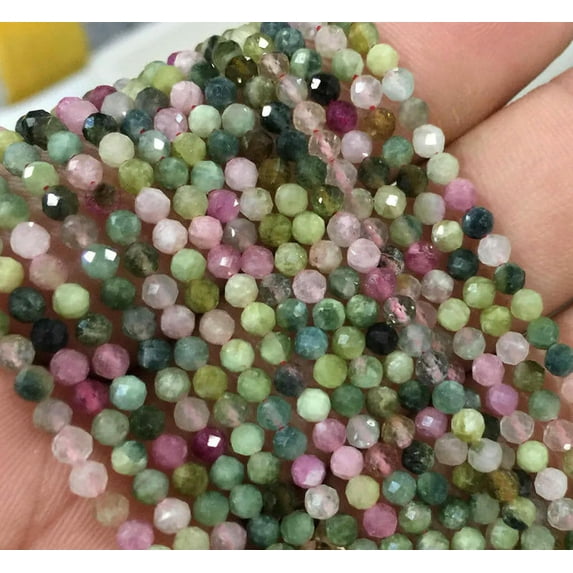 K-KED Natural 3mm Multi-Color Faceted Tourmaline Assorted Gems Round Loose Beads 15''