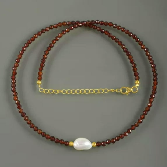 K-KED Natural 3mm Red Garnet Pearl Beaded Handmade Strand Women Necklace 14-28 in -14 in