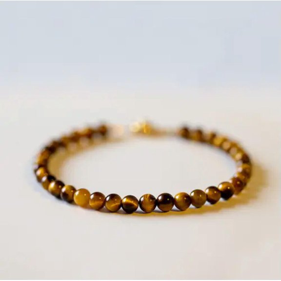 K-KED Natural 4mm Tiger's Eye Stone Beaded Bracelet Coffee Gemstone Bracelet Handmade