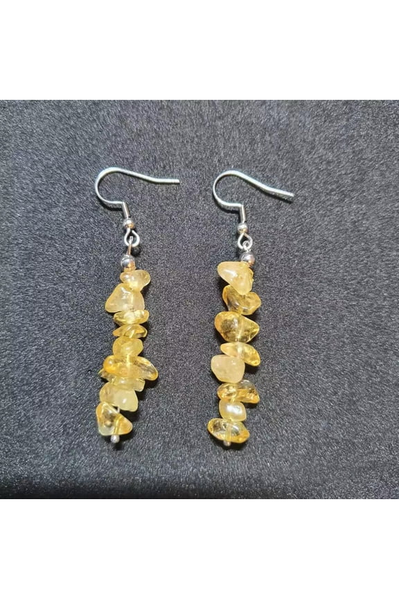 Natural 5-8mm Citrine Agate Chip Stone Hook Drop/Dangle Earrings Gift