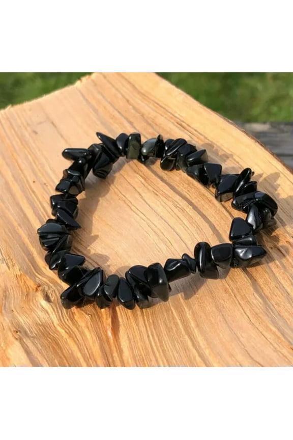 Natural 5-8mm Obsidian Stone Chips Black Gemstone Stretch Healing Bracelet