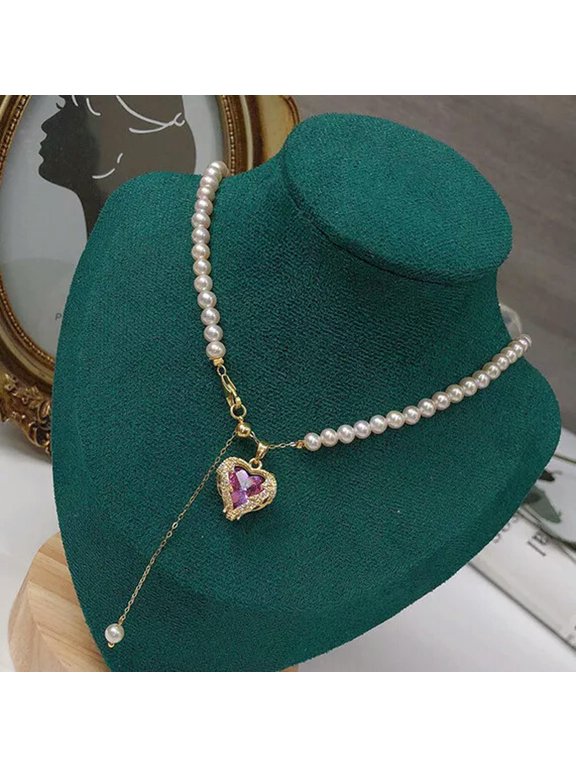 Natural 6-7mm white Freshwater Pearl Necklace CZ pendant 18"