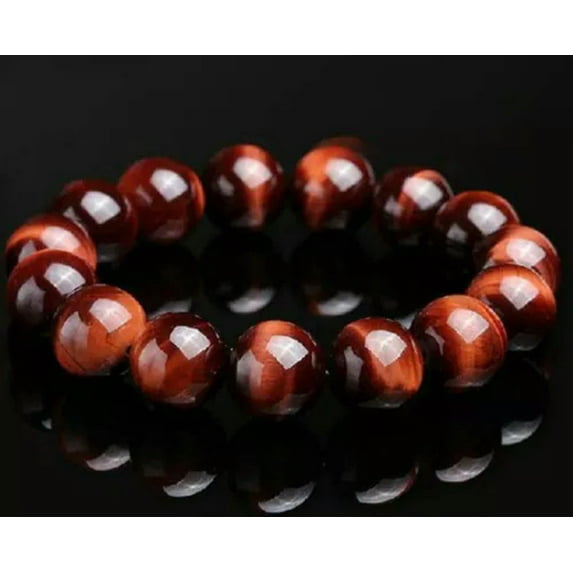 K-KED Natural 6/8/10/12/14mm Red Tiger's Eye Round Gemstone Beads Bracelet 7.5'' AAA+-8mm