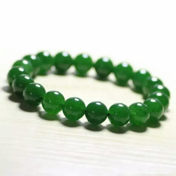 K-KED Natural 6/8/10/12mm Multicolor Round Gemstone Beads Elastic Bracelet 7.5''-Green Emerald-6mm