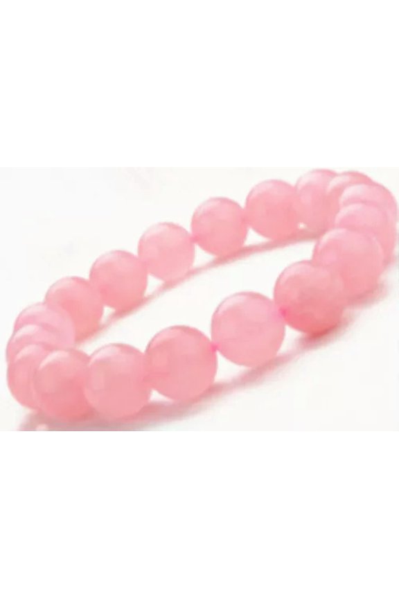 Natural 6/8/10/12mm Multicolor Round Gemstone Beads Elastic Bracelet 7.5''-Pink Jade-10mm