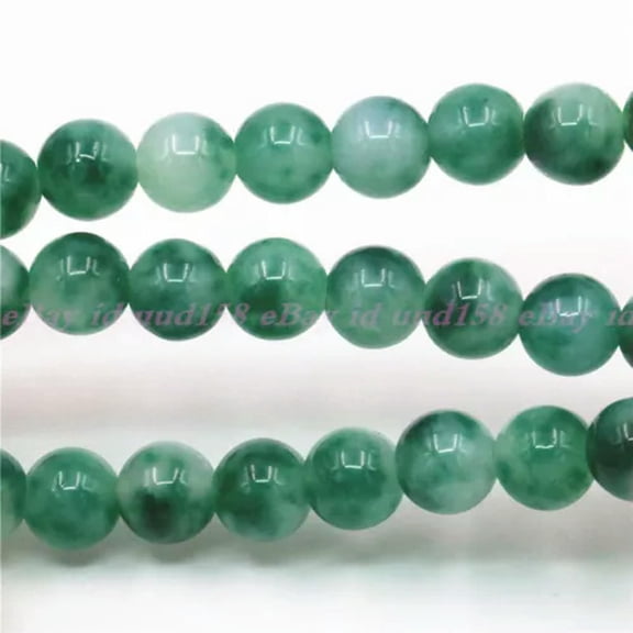 K-KED Natural 6/8/10/12mm Spots Green Jade Round Gemstone Loose Beads 15" AAA-12 mm