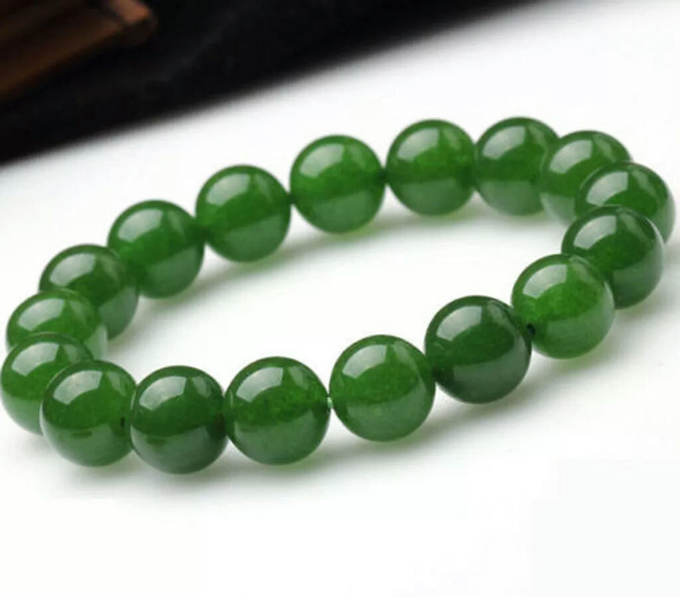 K-KED Natural 6mm Genuine Green Jade Round Gemstone Beads Stretch Bracelet 7.5''