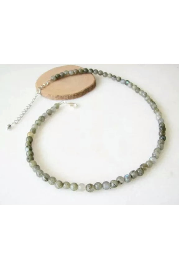 Natural 6mm Gray Labradorite Smooth Round Gemstone Beads 18" Handmade Necklace
