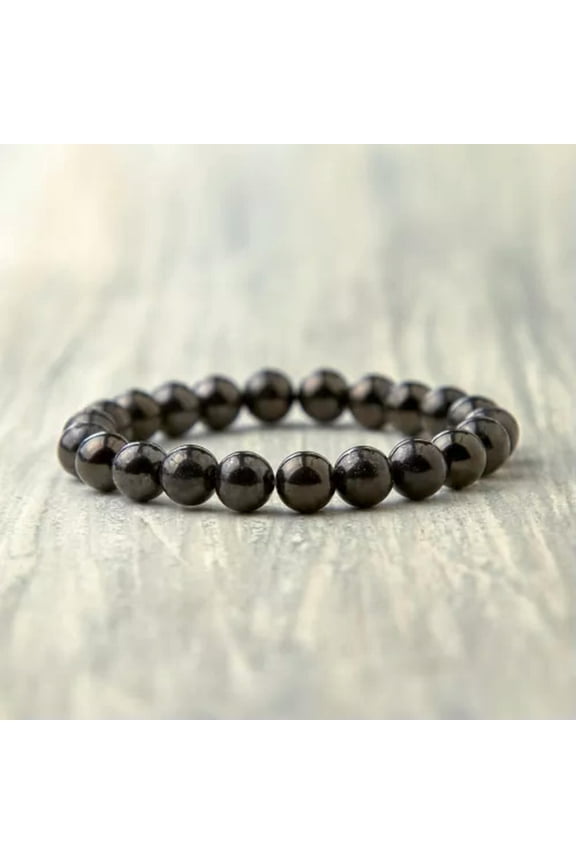 Natural 6mm Shungite Stone Beaded Bracelet Gemstone Stretch Bracelet Handmade