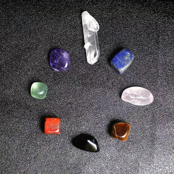 K-KED Natural 7 Chakra Balance Stone Quartz Crystal Healing Tumbled Stones Set + Pouch-default