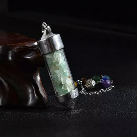 K-KED Natural 7 Chakra Gravel Drift Bottle Pendant Bead Healing Pendulum Reiki Stone-Green Aventurine Stone-1pc