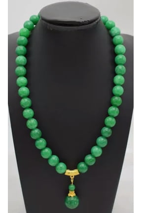 Natural 8/10/12mm Green Jade Round Gemstone Beads Pendant Necklace 18" AAA-10 mm-20 in