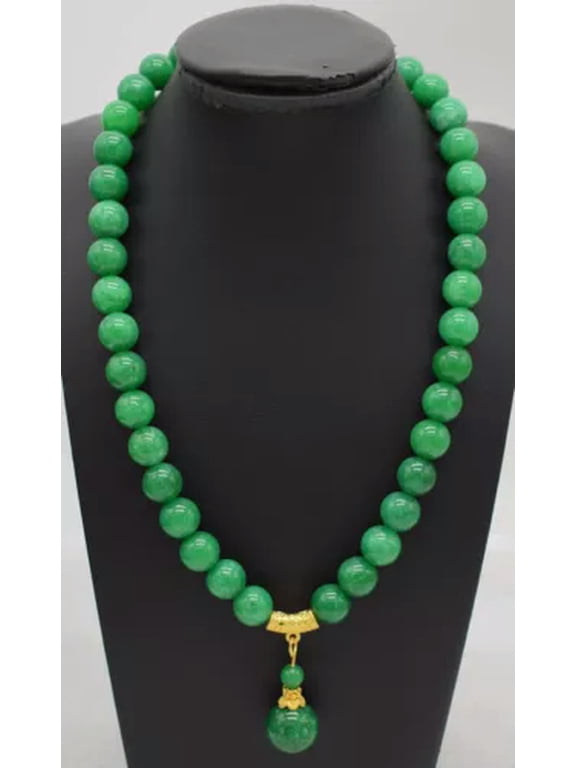 Natural 8/10/12mm Green Jade Round Gemstone Beads Pendant Necklace 18" AAA-8 mm-18 in