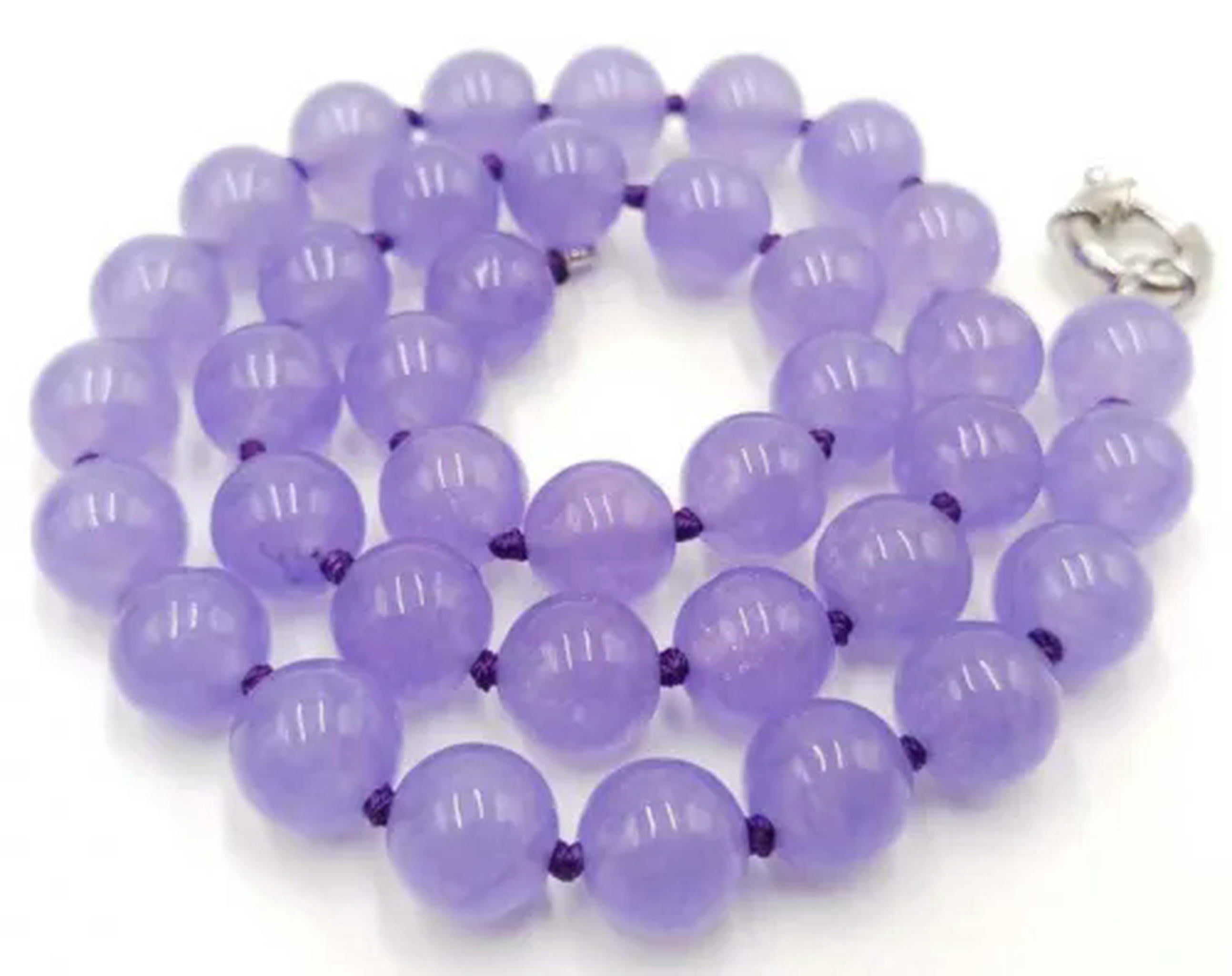 Natural 2 Rows 6/8/10mm Lavender Jade Gemstone Round Beads Necklace 17
