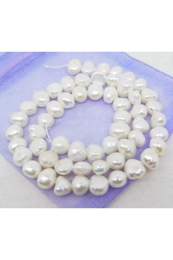 Natural 8-9mm White Freshwater Baroque Pearl Loose Beads 15" Strand AAA+