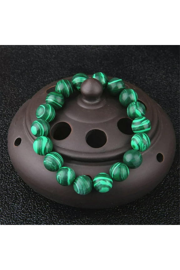 Natural 8mm Couple Green Matte Malachite Round Gemstone Bead Bracelet Jewelry