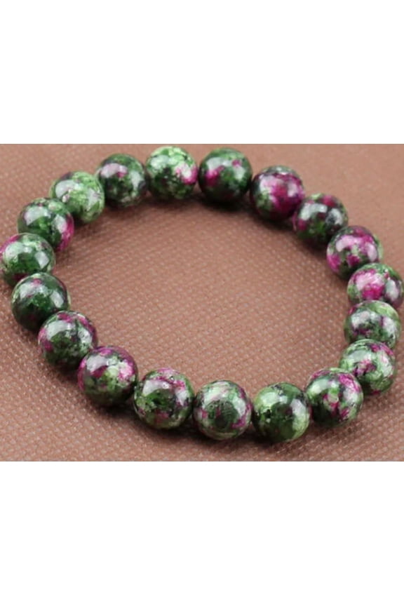 Natural 8mm Green Red In Zoisite Round Gemstone Stretch Bracelet 7.5'' AAA