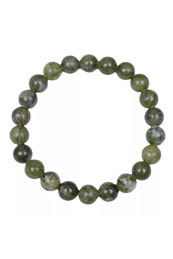 Natural 8mm Nephrite Jade Stone Bracelet Green Jade Stretch Bracelet Handmade
